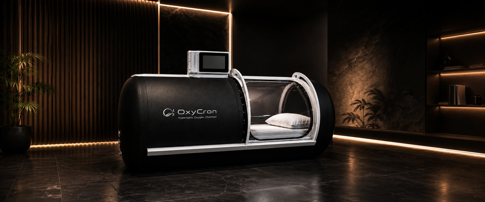 Woman receiving oxygen support in a comfortable wellness setting